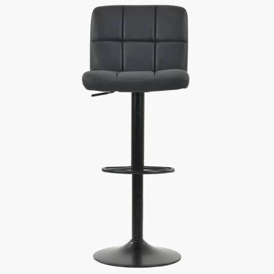 Troy Bar Stool Dark Grey Leather & Black Base