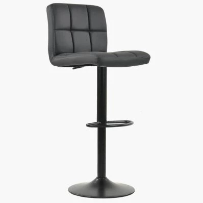 Troy Bar Stool Dark Grey Leather & Black Base