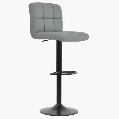 Troy Bar Stool Grey Leather & Black Base