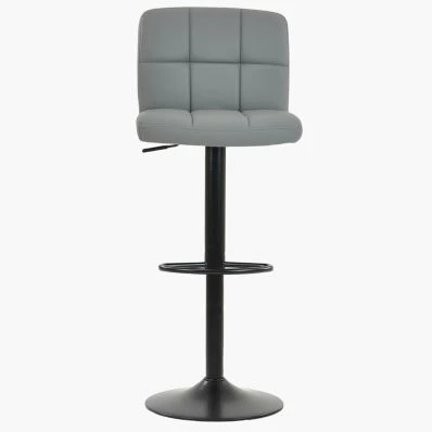 Troy Bar Stool Grey Leather & Black Base