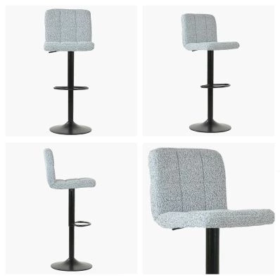 Troy Bar Stool Grey Boucle Fabric & Black Base