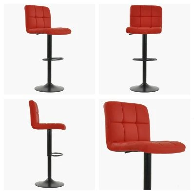 Troy Bar Stool Red Leather & Black Base