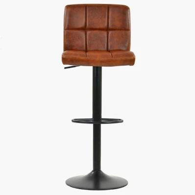 Troy Bar Stool Tan Brown Leather & Black Base