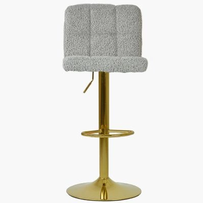 Ulpha Bar Stool Stone Grey Boucle Fabric & Gold Base