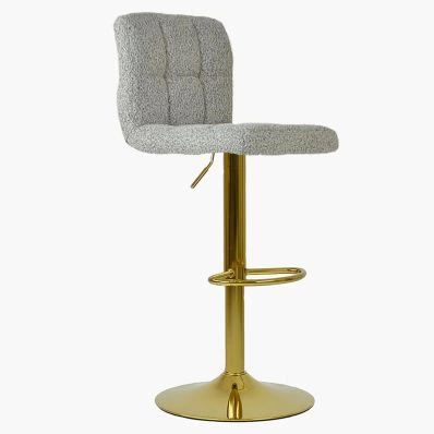 Ulpha Bar Stool Stone Grey Boucle Fabric & Gold Base