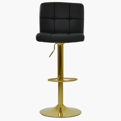 Ulpha Bar Stool Black Leather & Gold Base
