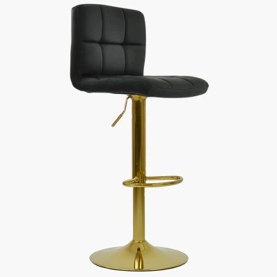Ulpha Bar Stool Black Leather & Gold Base