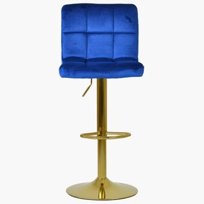 Ulpha Bar Stool Blue Velvet & Gold Base