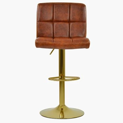 Ulpha Bar Stool Tan Brown Leather & Gold Base