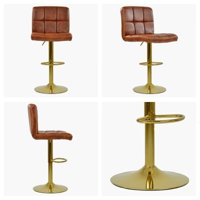 Ulpha Bar Stool Tan Brown Leather & Gold Base