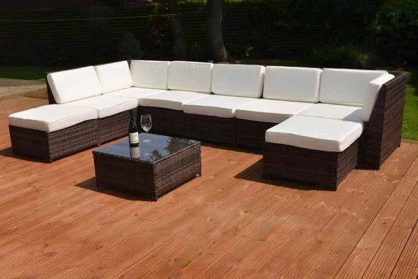 Valencia 8 Seater Modular Garden Rattan Corner Sofa Set with Table Brown