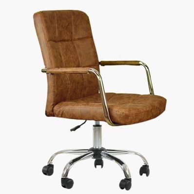 Vaughan Office Chair Antique Brown Faux Leather & Chrome