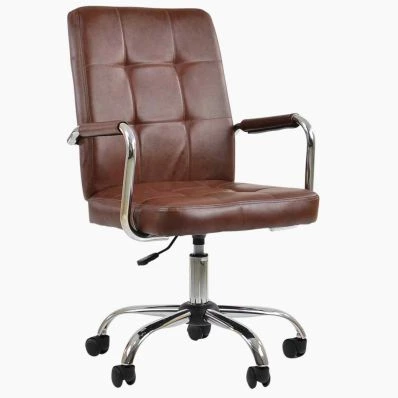 Vaughan Office Chair Vintage Brown Faux Leather & Chrome