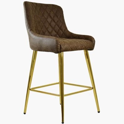 Vault Bar Stool Antique Brown Leather & Gold Leg