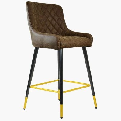 Vault Bar Stool Antique Brown Leather & Black \ Gold Leg