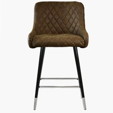 Vault Bar Stool Aged Brown Leather & Black \ Silver Leg