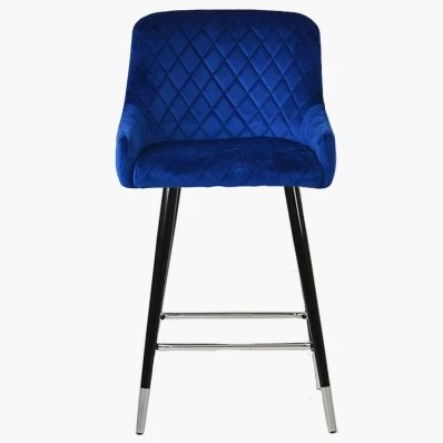Vault Bar Stool Blue Velvet & Black \ Silver Leg