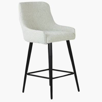 Vault Bar Stool Cream Boucle Fabric & Black Leg