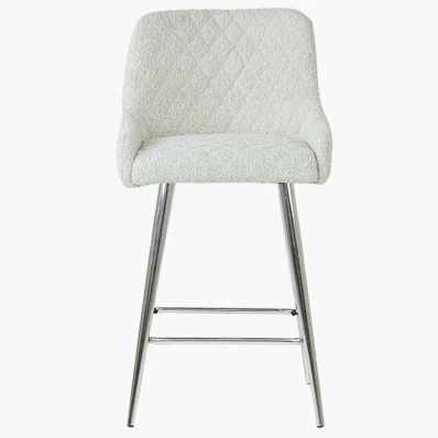 Vault Bar Stool Cream Boucle Fabric & Chrome Leg