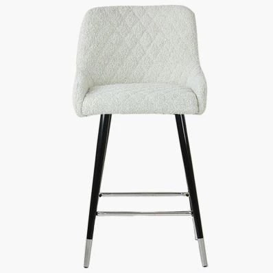Vault Bar Stool Cream Boucle Fabric & Black \ Silver Leg