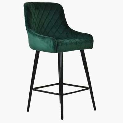 Vault Bar Stool Green Velvet & Black Leg