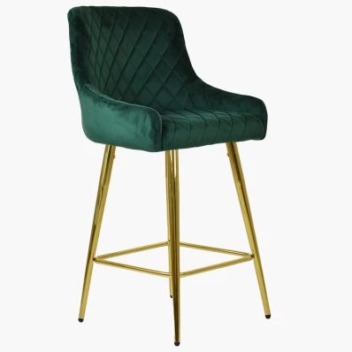 Vault Bar Stool Green Velvet & Gold Leg