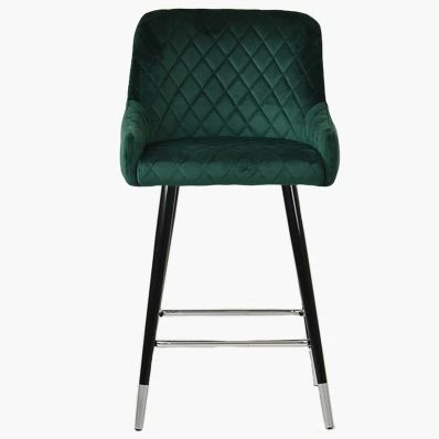 Vault Bar Stool Emerald Green Velvet & Black \ Silver Leg