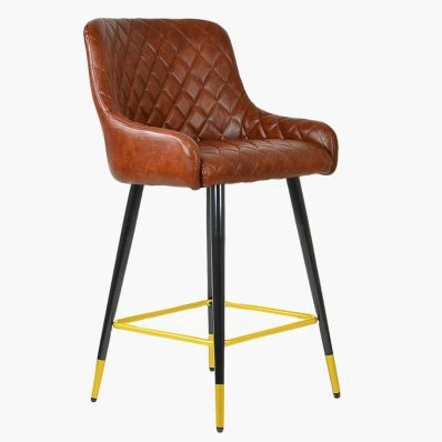 Vault Bar Stool Vintage Tan Brown Leather & Black \ Gold Leg
