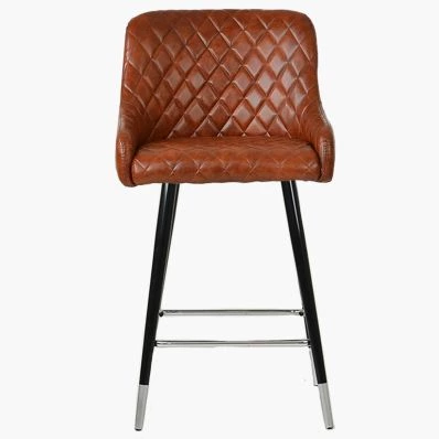 Vault Bar Stool Tan Brown Leather & Black \ Silver Leg