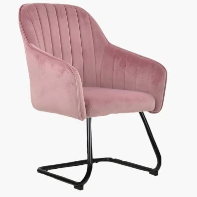 Wickham Dining Chair Pink Velvet & Black Legs