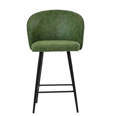 Novara Bar Stool Aged Olive Green Leather & Black Base