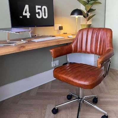 Yale Office Chair Vintage Brown Faux Leather & Chrome