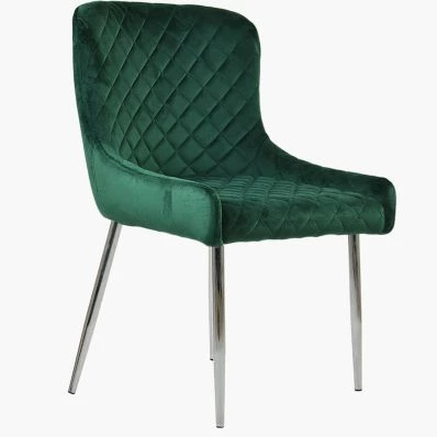 Heron Dining Chair Green Velvet & Chrome Legs