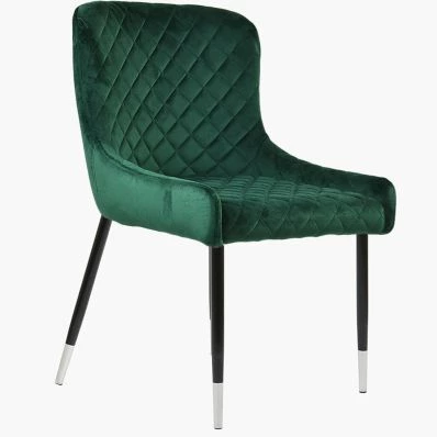 Heron Dining Chair Green Velvet & Black \ Silver Legs