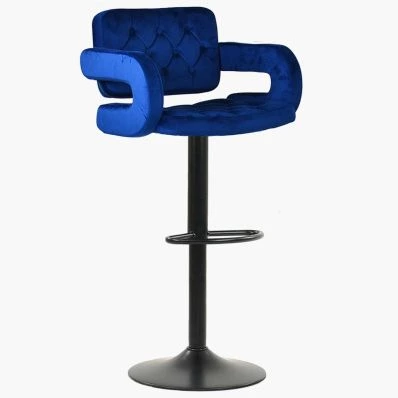 Zeus Bar Stool Blue Velvet & Black Base