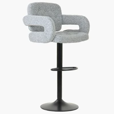 Zeus Bar Stool Grey Boucle Fabric & Black Base