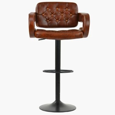 Zeus Bar Stool Tan Brown Leather & Black Base