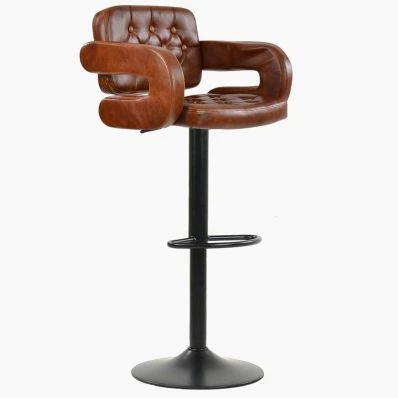 Zeus Bar Stool Vintage Tan Brown Leather & Black Base