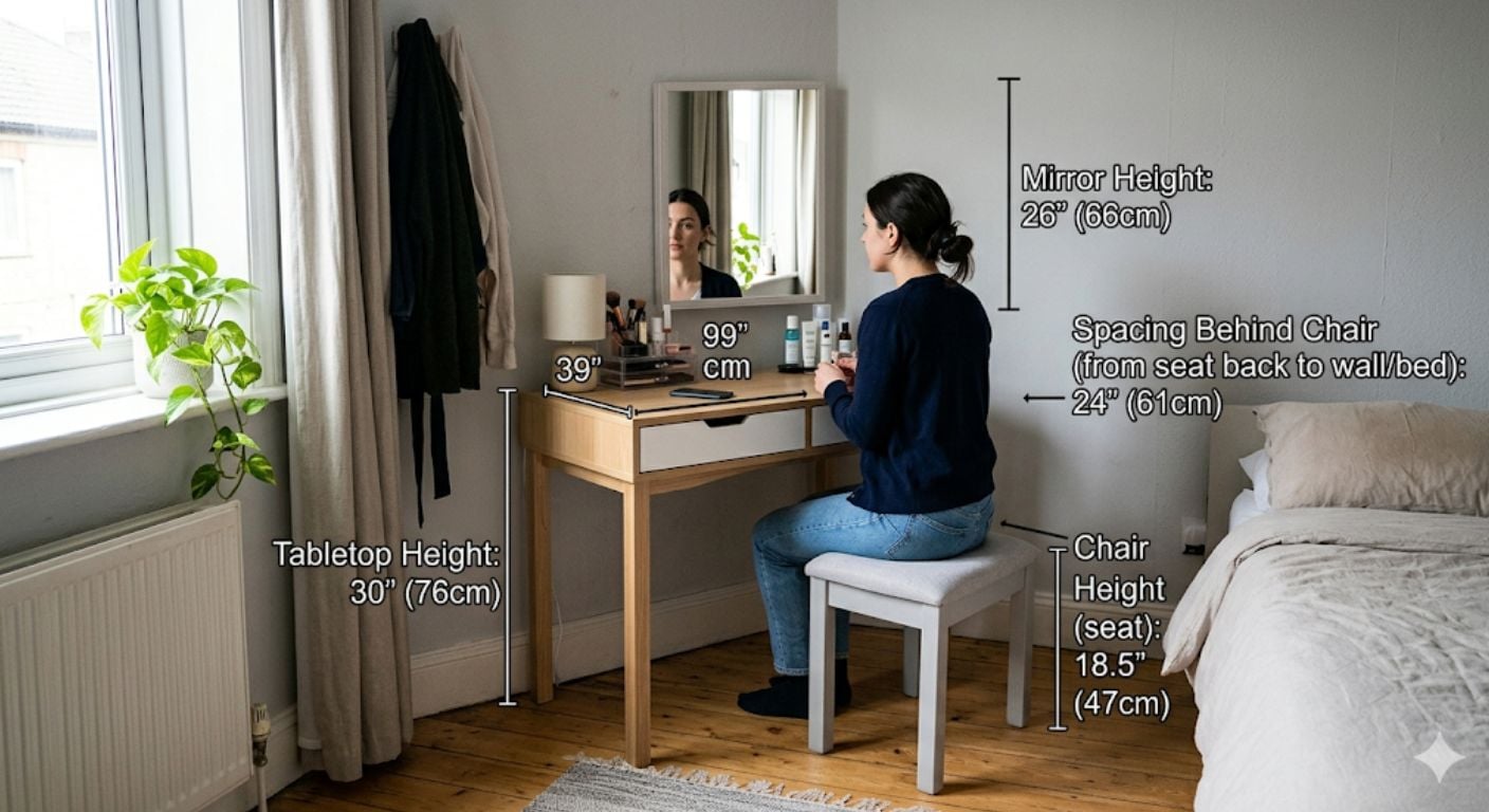 Dressing Table Setup Guide: Chair Height, Mirror Position & Layout