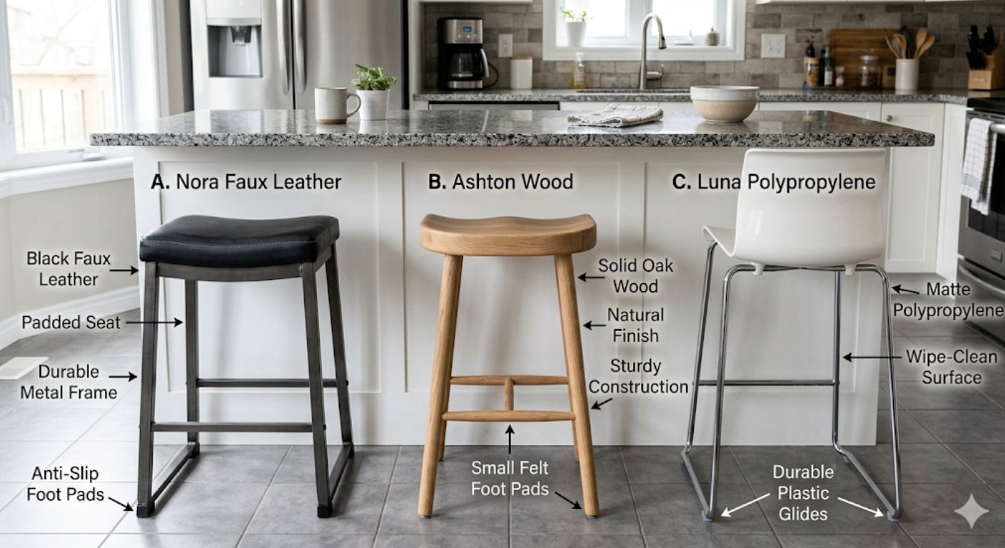 Family Kitchen Bar Stools: Wipe-Clean Materials & Swivel Safety