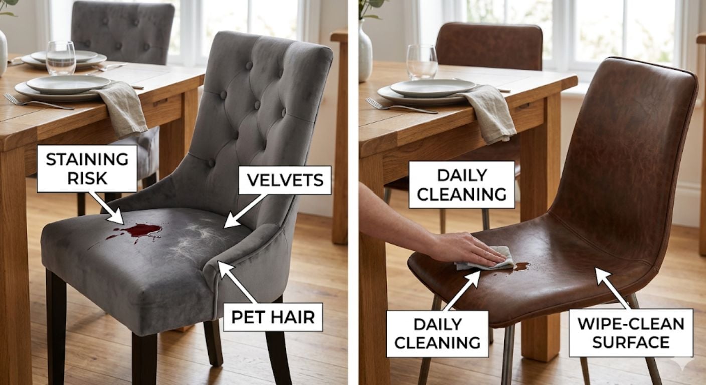 Velvet Dining Chairs vs Leather: Staining vs Wipe-Clean