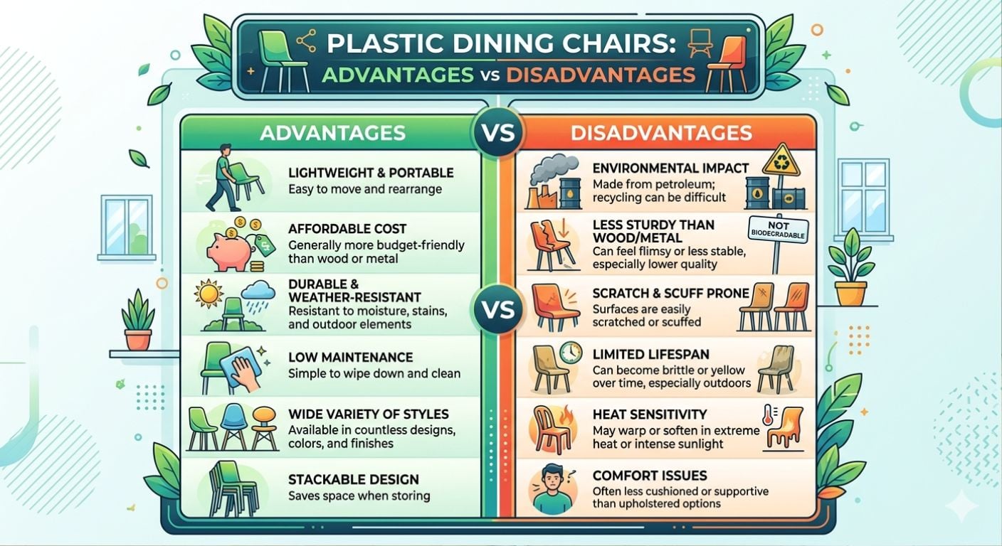 Advantages and disadvantages of plastic dining chairs infographic