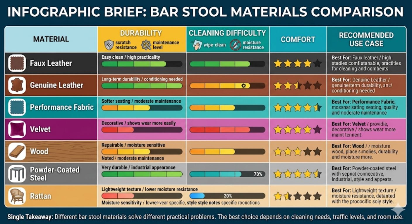 Bar Stool Materials: Which Are Best For Each Situation Infographic