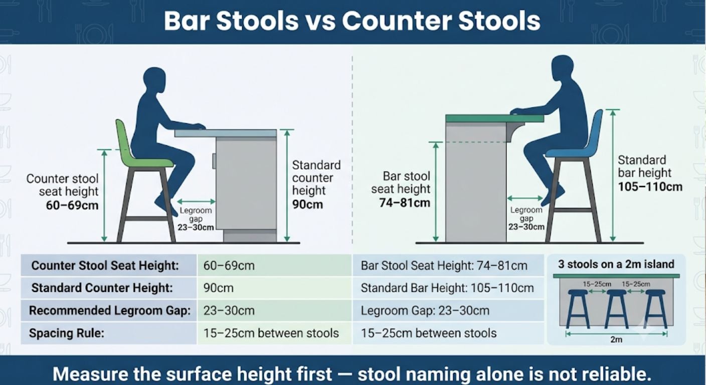Bar stools vs counter stools – similarities and differences infographic