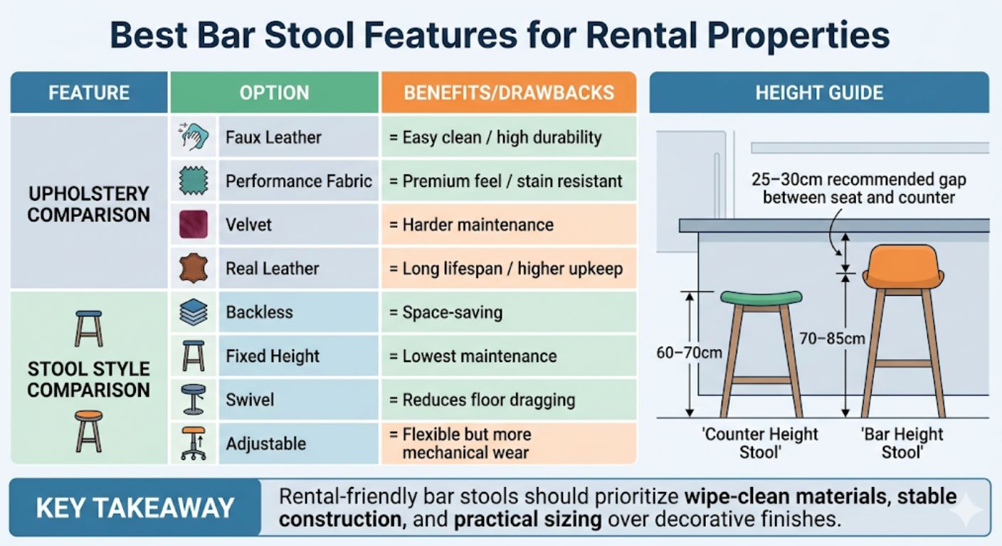 Bar Stools for Rental Properties: Durable & Wipe-Clean Picks Infographic