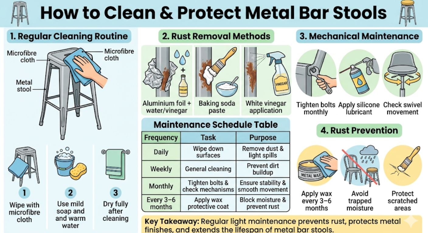 Cleaning Metal Bar Stools: Rust Removal & Maintenance Infographic