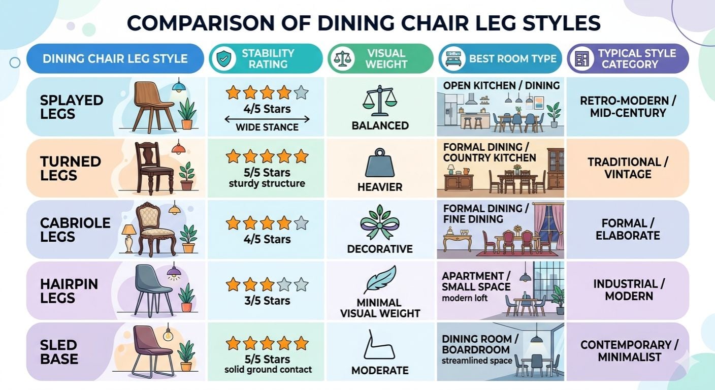 Dining Chair Leg Styles: Different Designs and Their Impact on Stability infographic pics