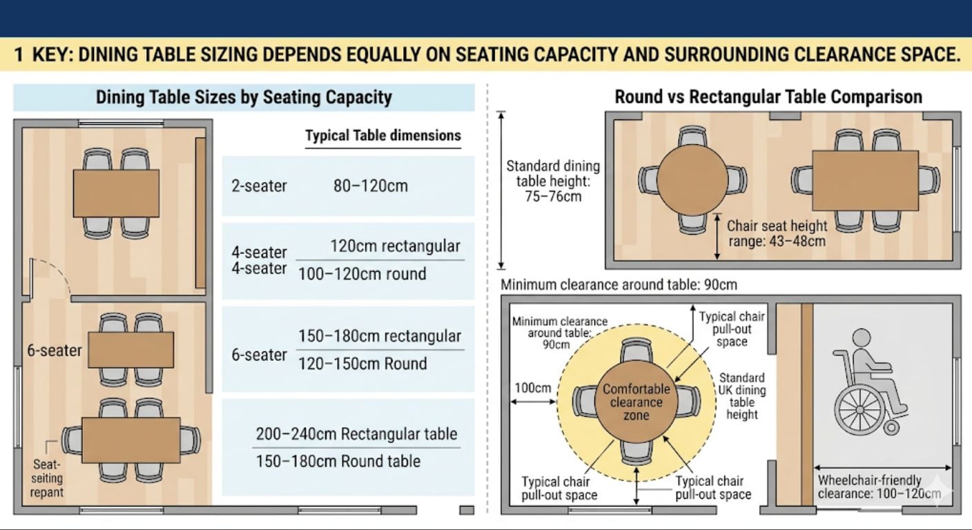 Dining Table Size and Seating Guide: How to Choose Infographic