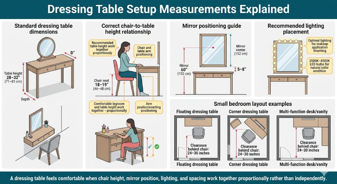 dressing table measurment set up explained