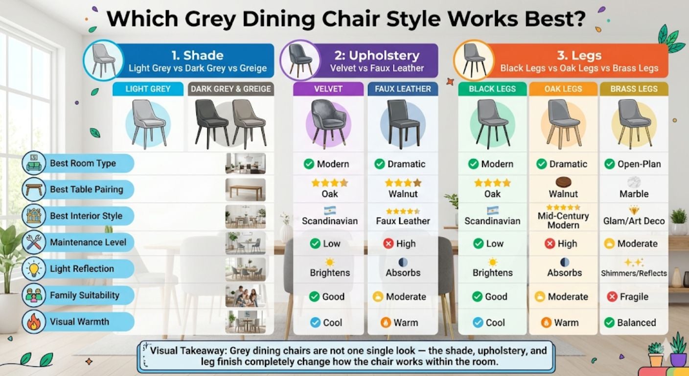 Grey Dining Chairs: Room Ideas, Table Pairings & What Colour Works infographic